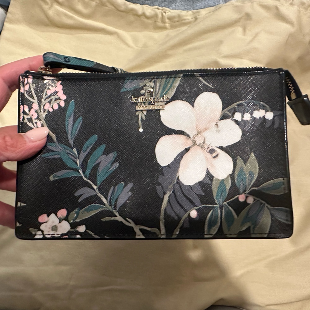 Kate Spade Black Floral Wristlet